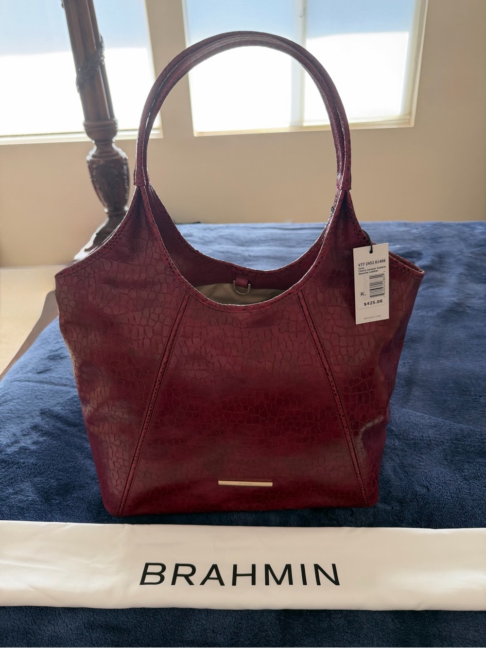 NWT Brahmin Iona Tote Cherry Lacquer Croc-Embossed